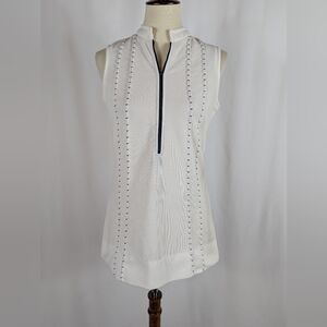 Court 1 Vintage 70s Tennis Dress White Navy Front Zip Mini Pickleball Sz 11/12